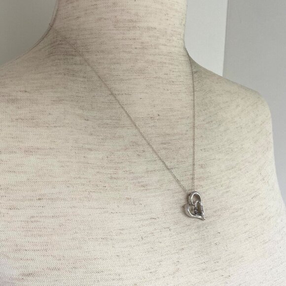 Sterling Silver 925 Diamond Open Heart Asymmetric Pendant Necklace 18" Chain - Picture 16 of 16